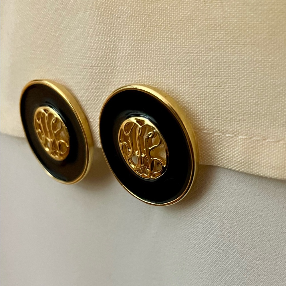 Black and Gold Monogram Earrings - Picture 6 of 16